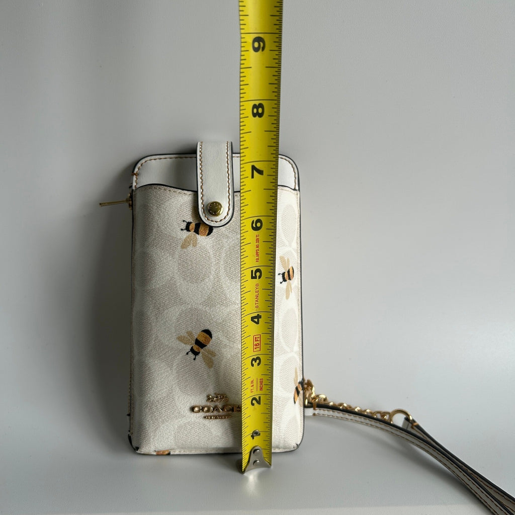 Coach Phone Crossbody Chalk White Signature Canvas Bee Print C8672