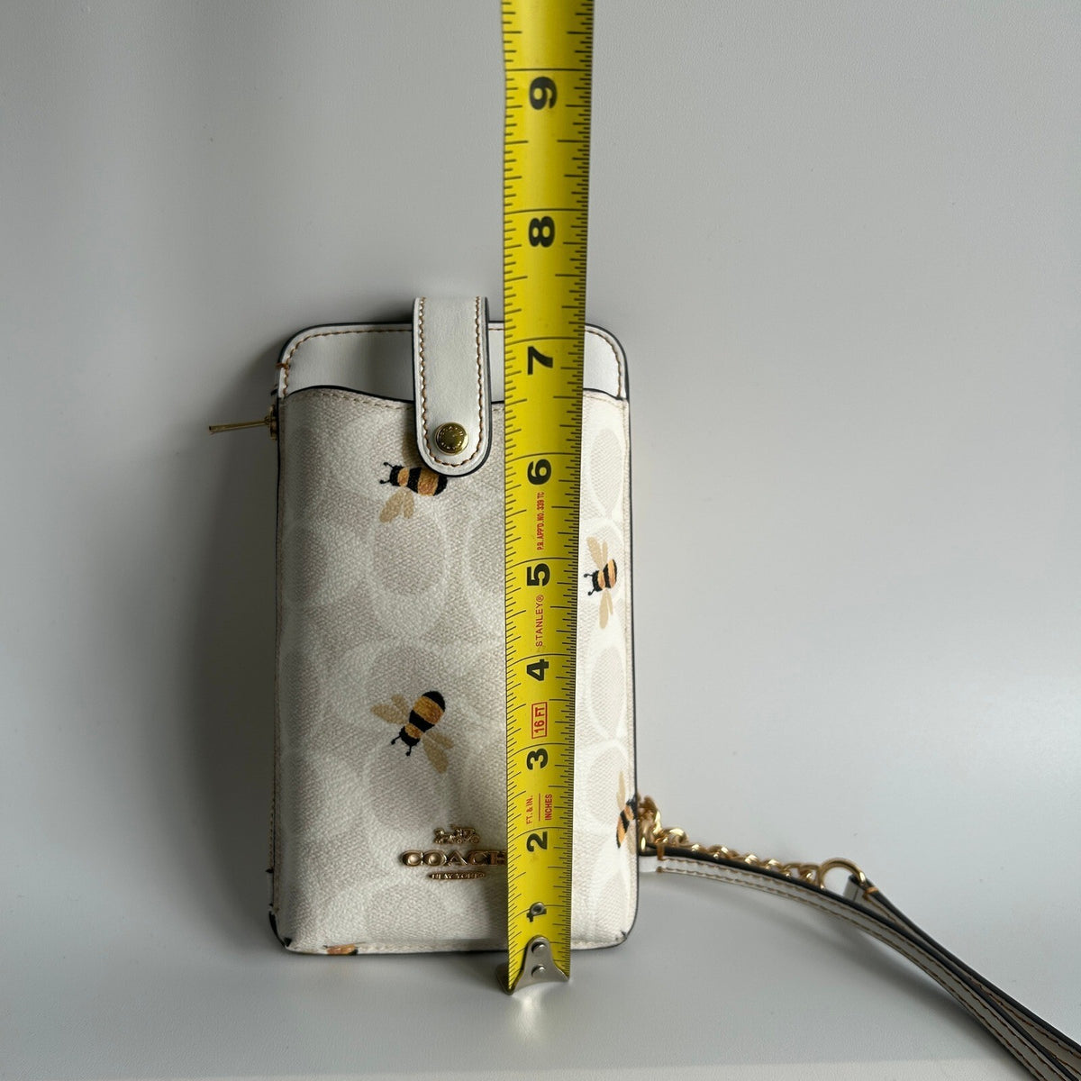 Coach Phone Crossbody Chalk White Signature Canvas Bee Print C8672