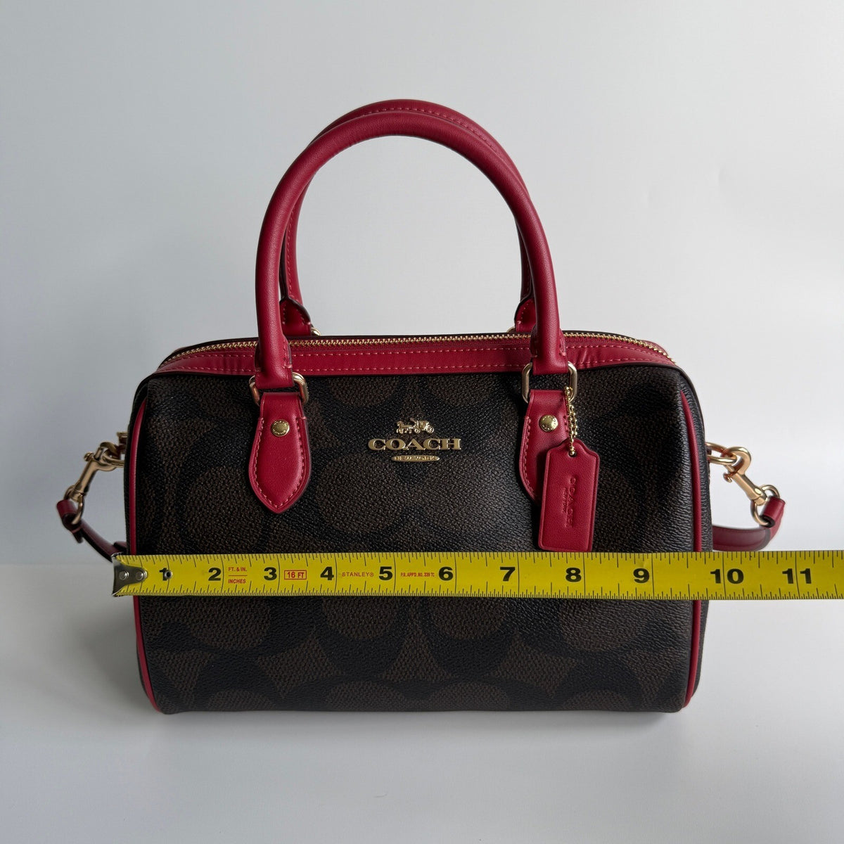 Coach Rowan Satchel Brown Red Signature Canvas Crossbody CV961