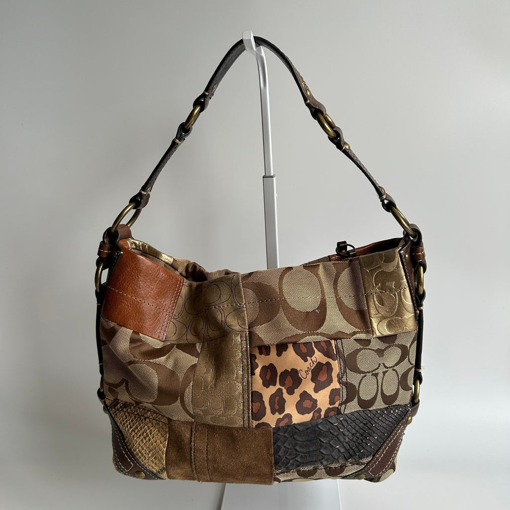 Coach Carly Patchwork Brown Mixed Media Hobo Bag 11496