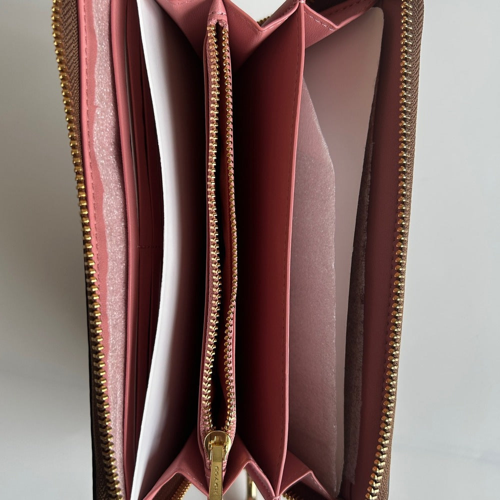 Coach Accordion Zip Wallet Brown Floral Signature Canvas