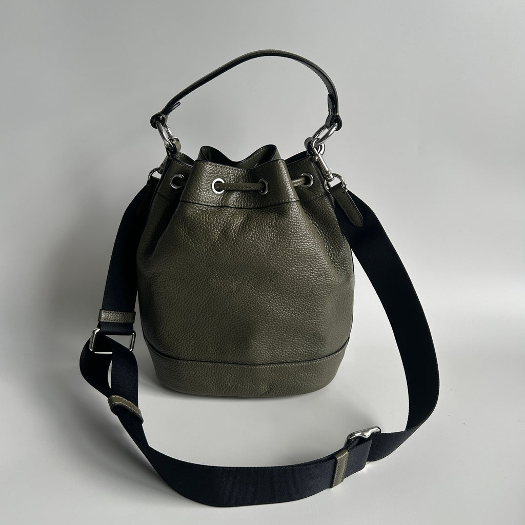 Coach Dempsey Drawstring Bucket Bag Olive Green Pebbled Leather C4100