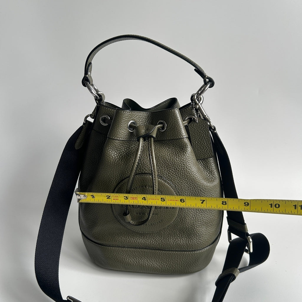 Coach Dempsey Drawstring Bucket Bag Olive Green Pebbled Leather C4100