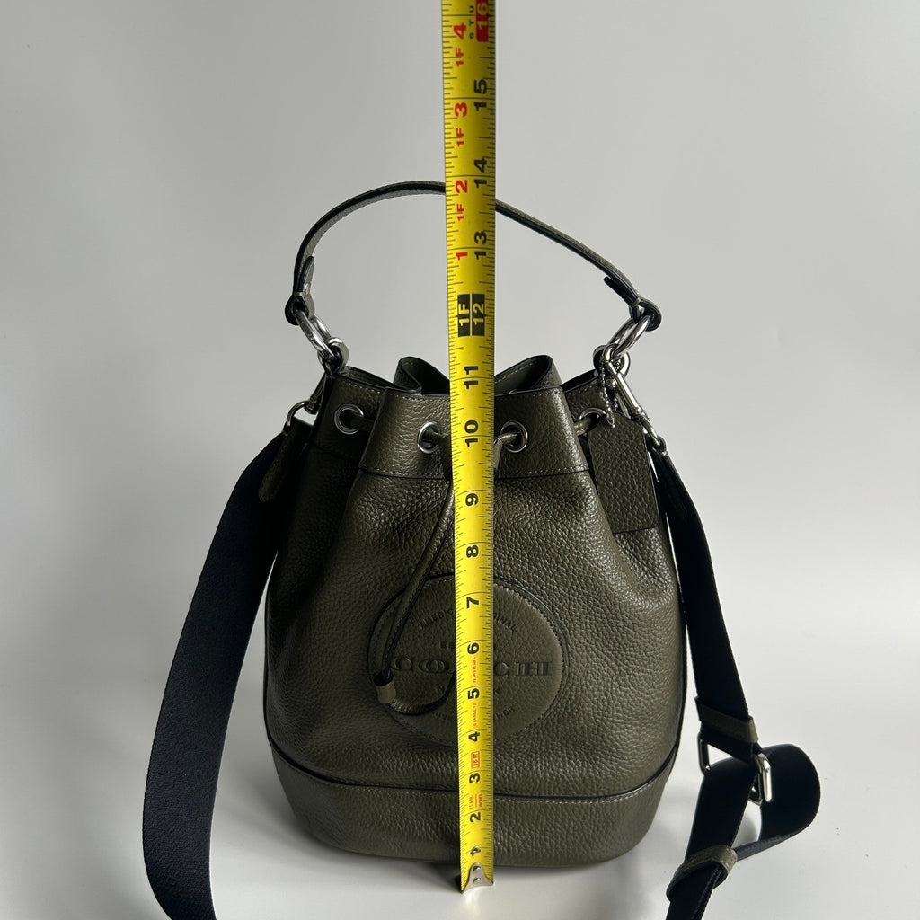 Coach Dempsey Drawstring Bucket Bag Olive Green Pebbled Leather C4100