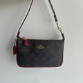 Coach Nolita 19 Signature Canvas Gold Brown Red Wristlet Bag C3308