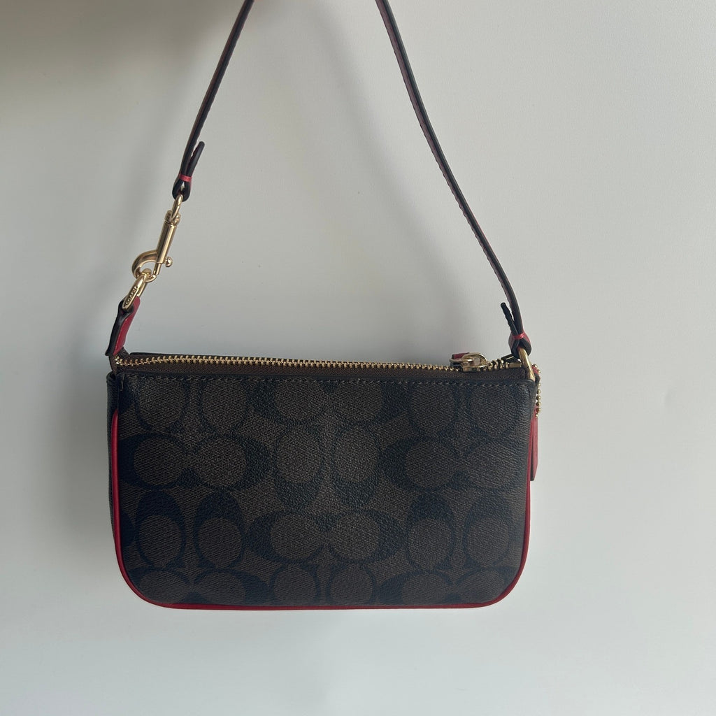 Coach Nolita 19 Signature Canvas Gold Brown Red Wristlet Bag C3308