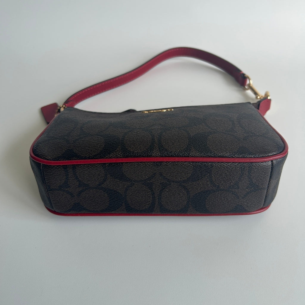 Coach Nolita 19 Signature Canvas Gold Brown Red Wristlet Bag C3308