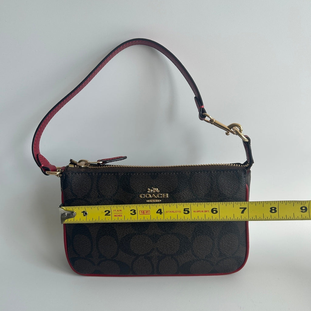Coach Nolita 19 Signature Canvas Gold Brown Red Wristlet Bag C3308