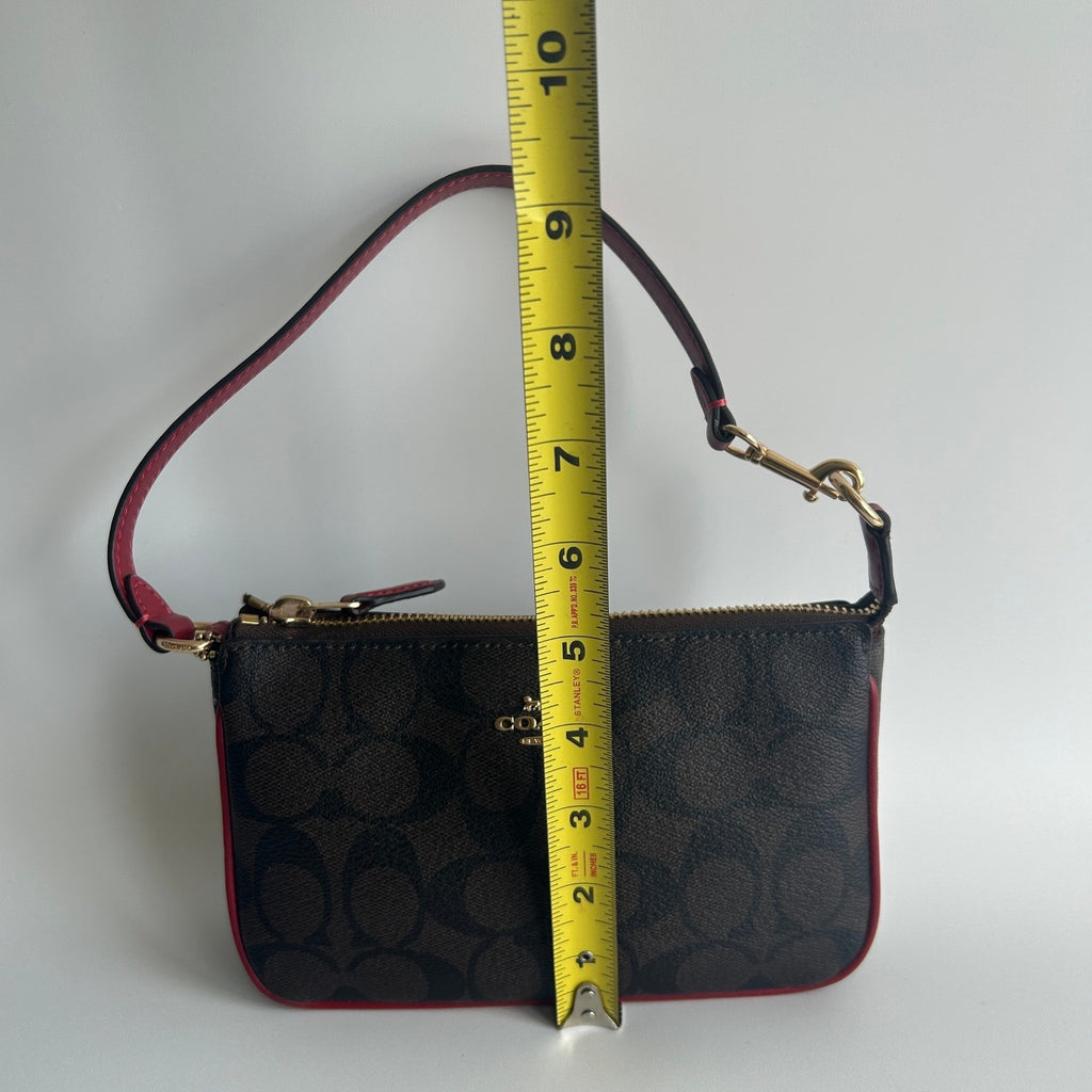 Coach Nolita 19 Signature Canvas Gold Brown Red Wristlet Bag C3308