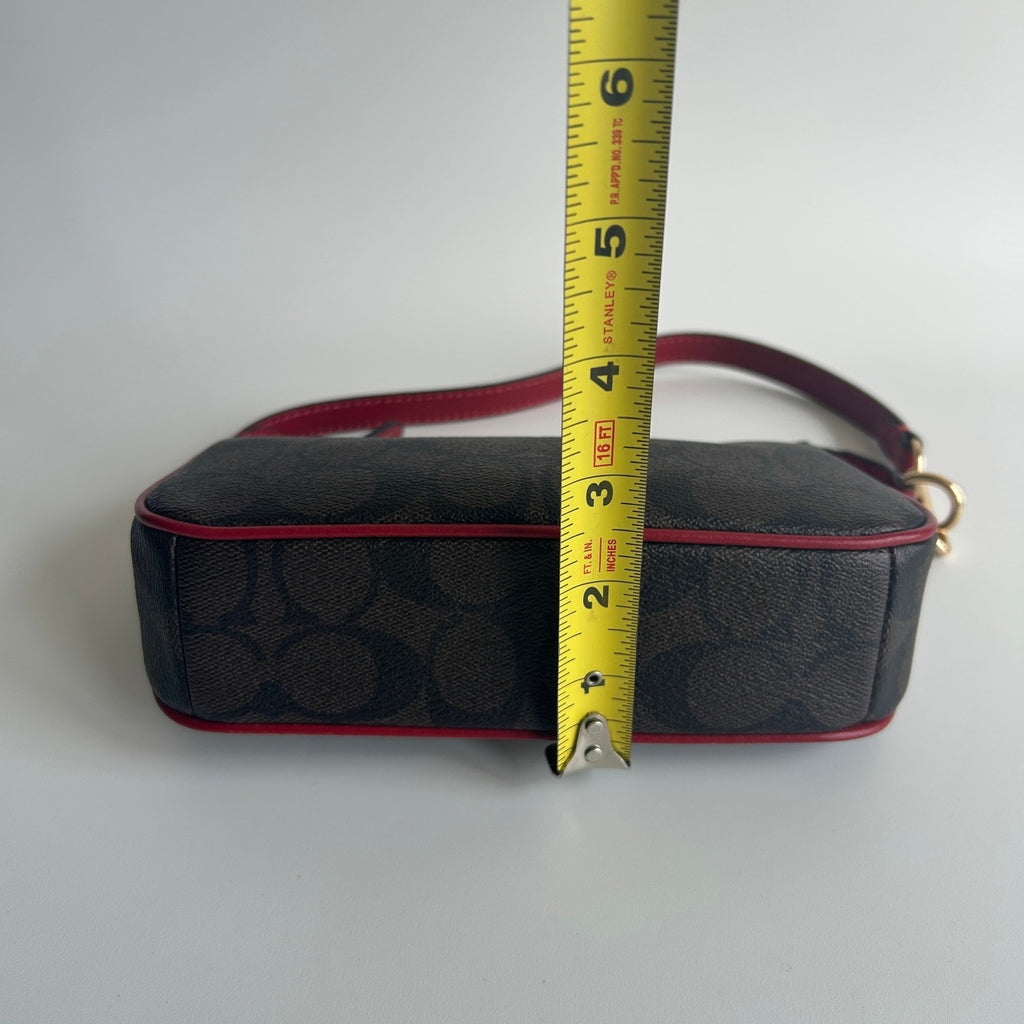 Coach Nolita 19 Signature Canvas Gold Brown Red Wristlet Bag C3308
