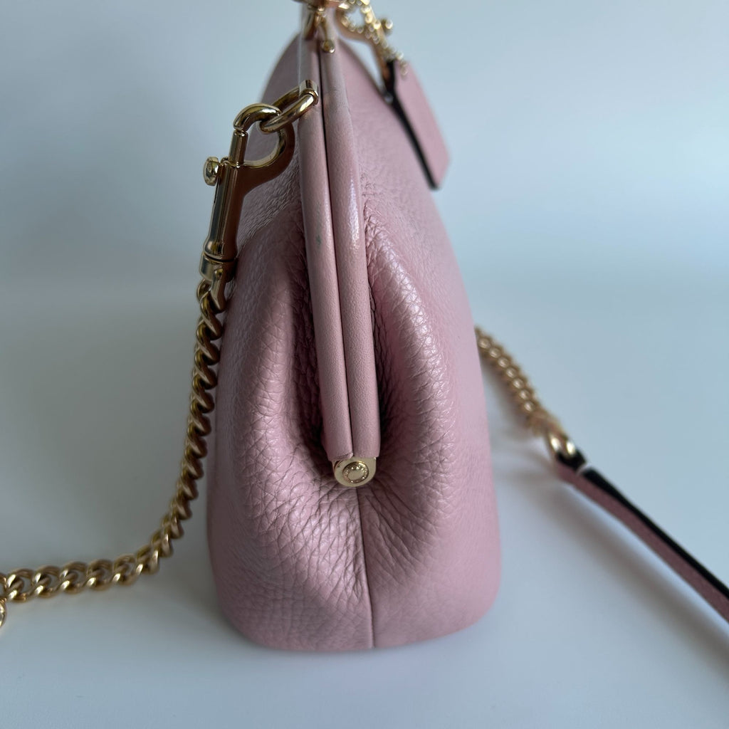 Coach Nora Kisslock Crossbody Bag Pink Pebbled Leather Chain Strap C1451