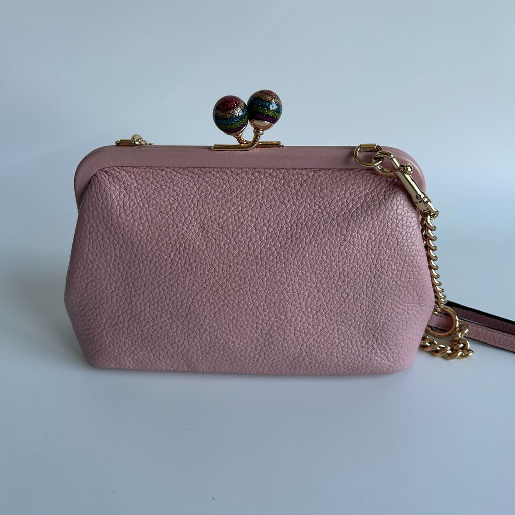 Coach Nora Kisslock Crossbody Bag Pink Pebbled Leather Chain Strap C1451