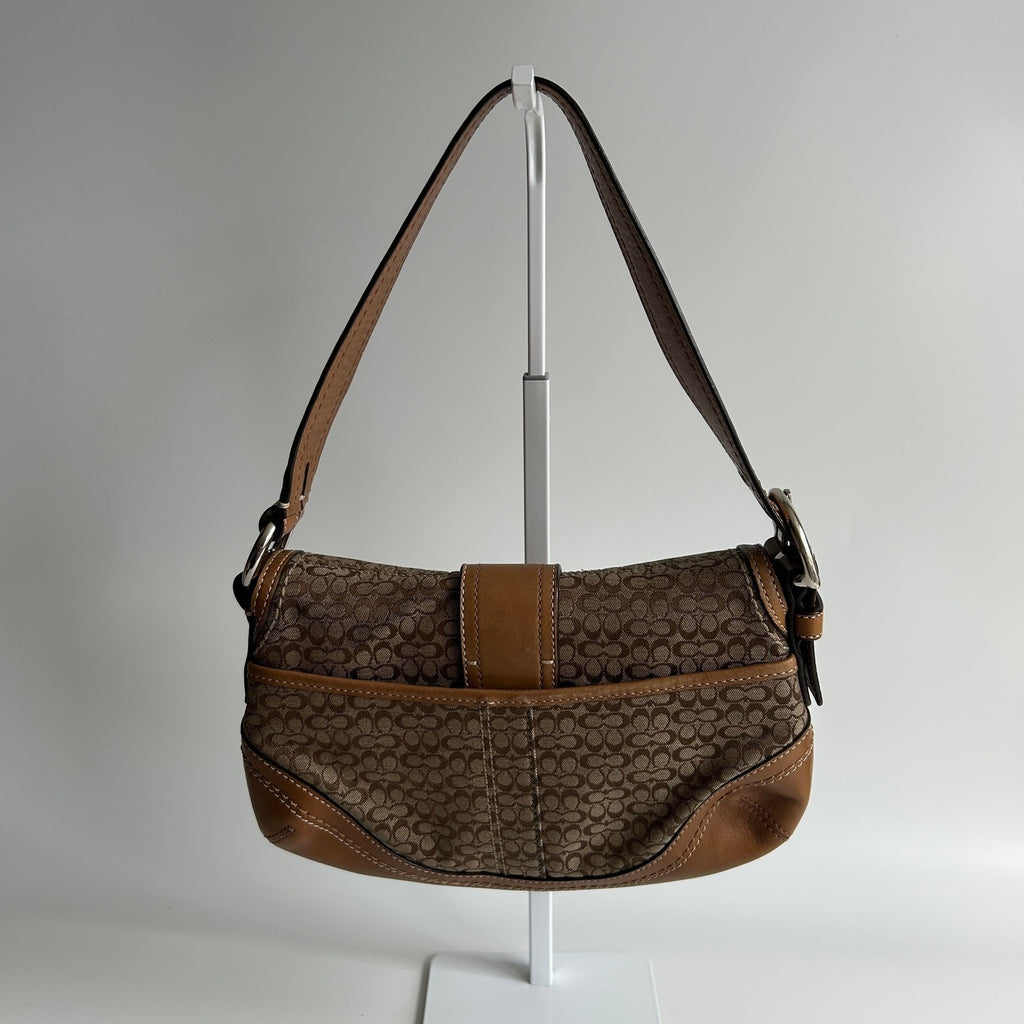 Coach Soho Signature Buckle Flap Brown Canvas Leather Shoulder Bag F10925