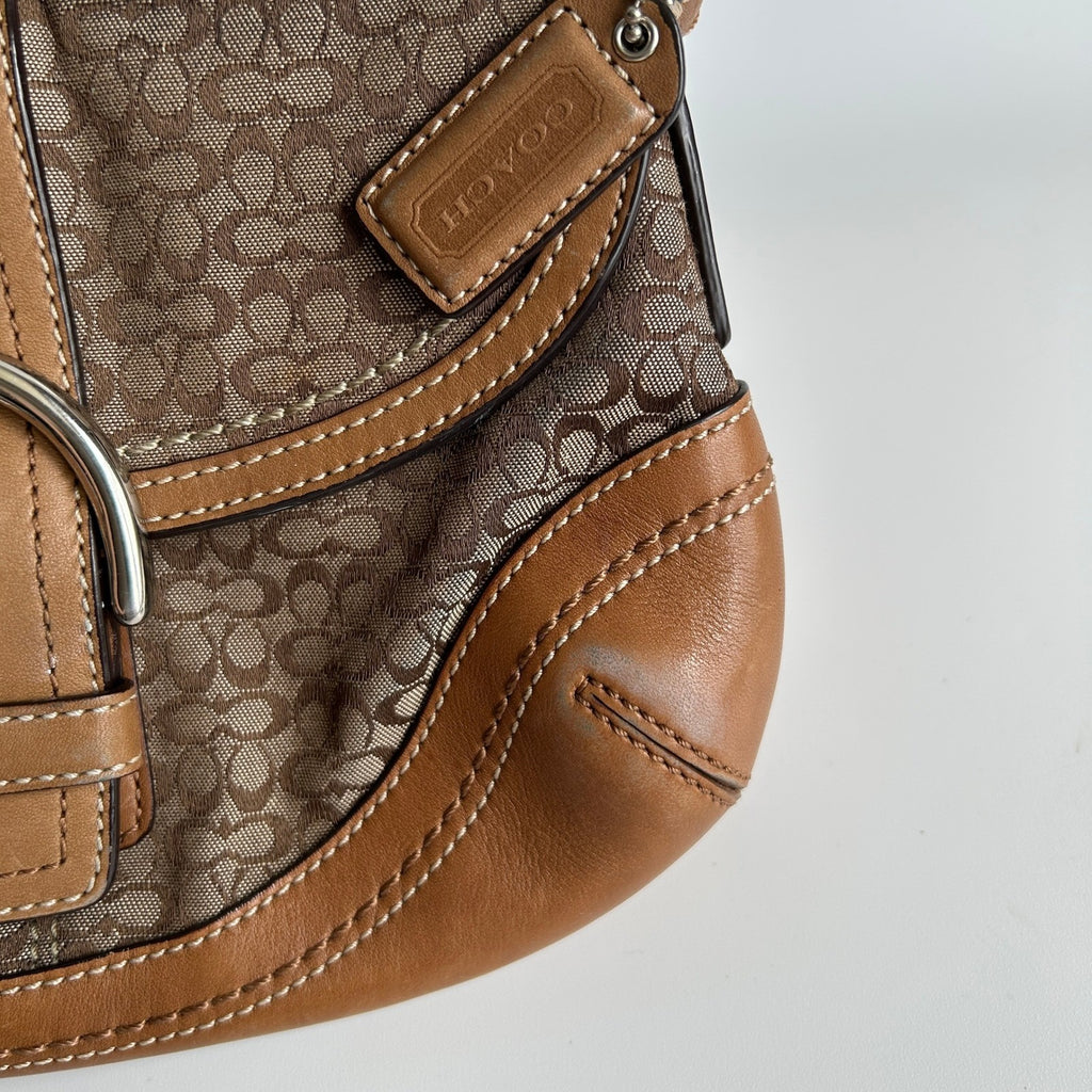 Coach Soho Signature Buckle Flap Brown Canvas Leather Shoulder Bag F10925