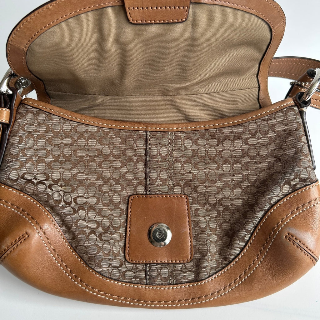 Coach Soho Signature Buckle Flap Brown Canvas Leather Shoulder Bag F10925