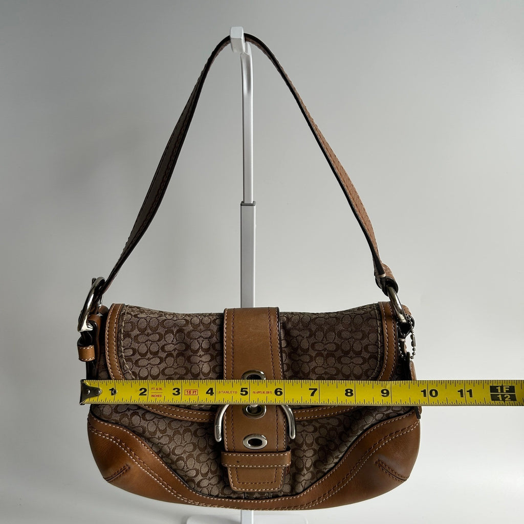 Coach Soho Signature Buckle Flap Brown Canvas Leather Shoulder Bag F10925