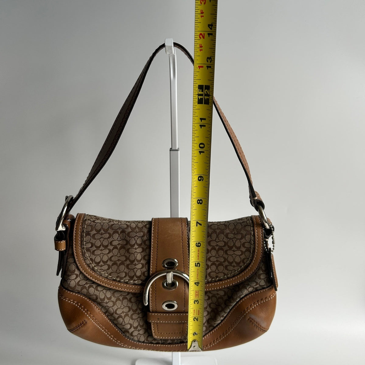 Coach Soho Signature Buckle Flap Brown Canvas Leather Shoulder Bag F10925