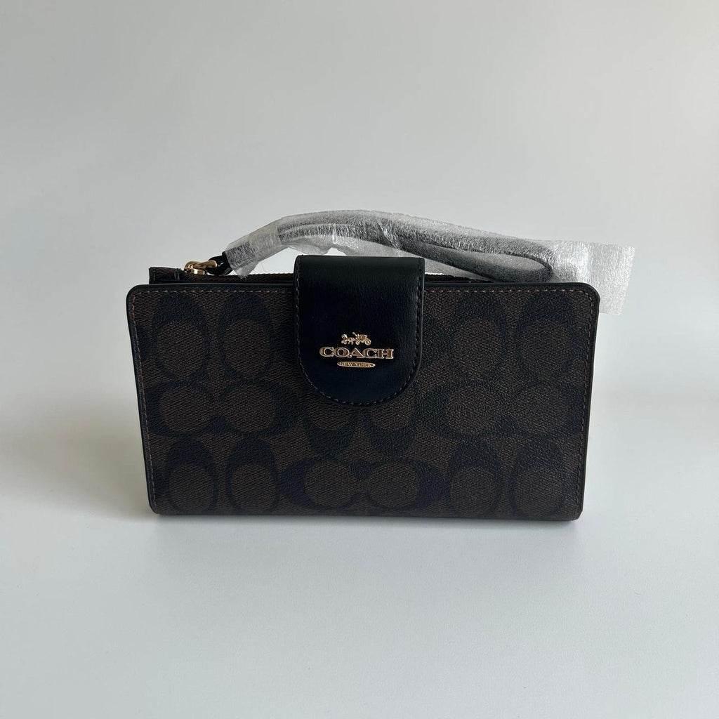 Coach Tech Phone Wallet In Signature Canvas Brown Black C2874 Clutch