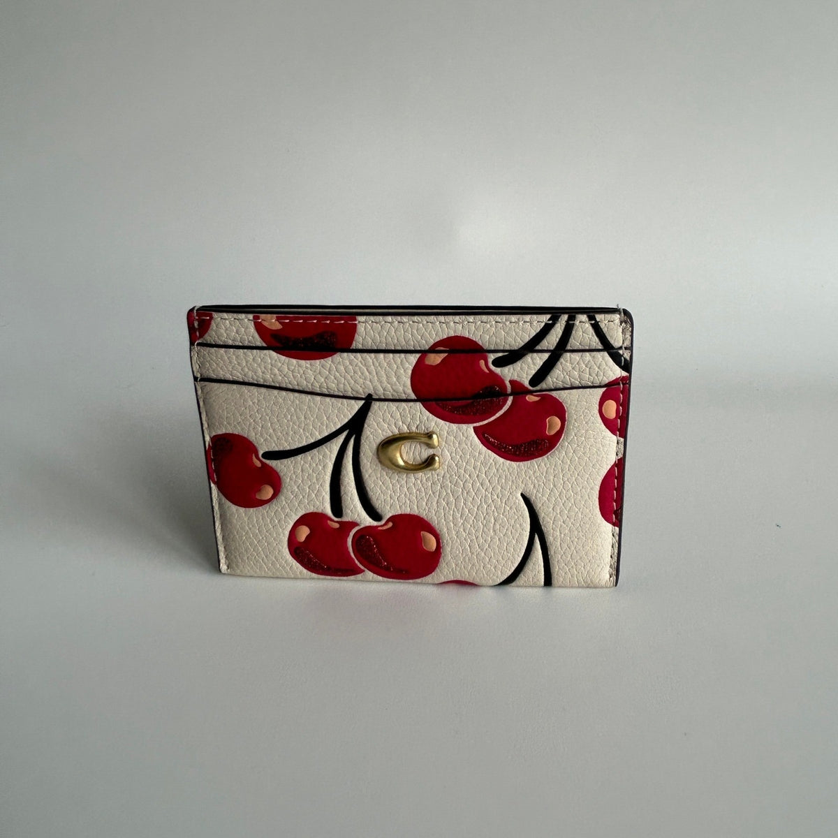 Coach Essential Cherry Print Chalk Multi Leather Card Case CZ116