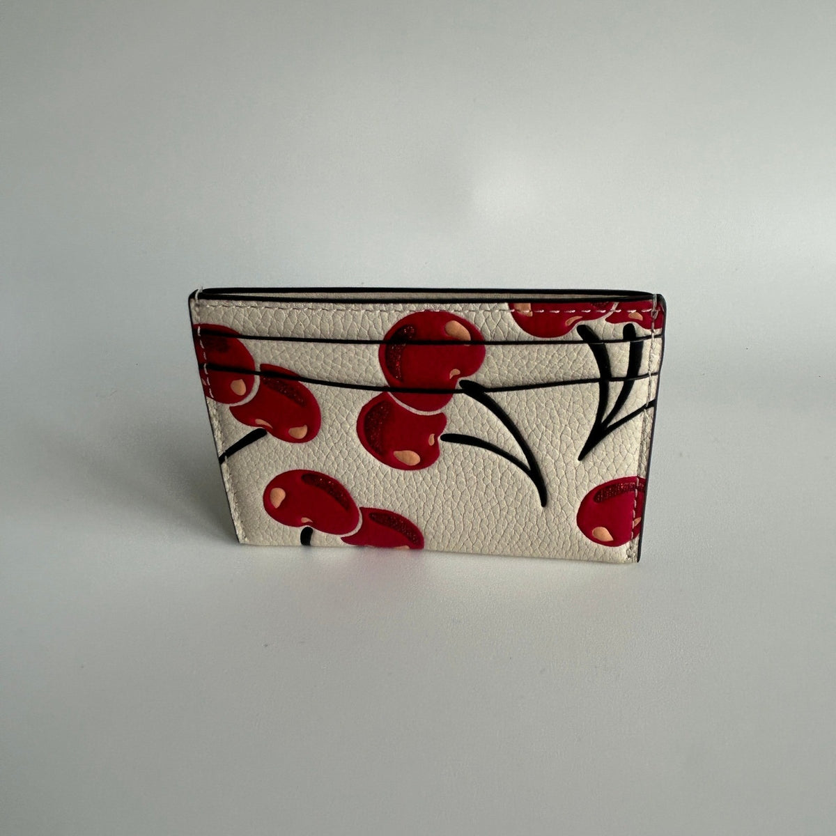 Coach Essential Cherry Print Chalk Multi Leather Card Case CZ116