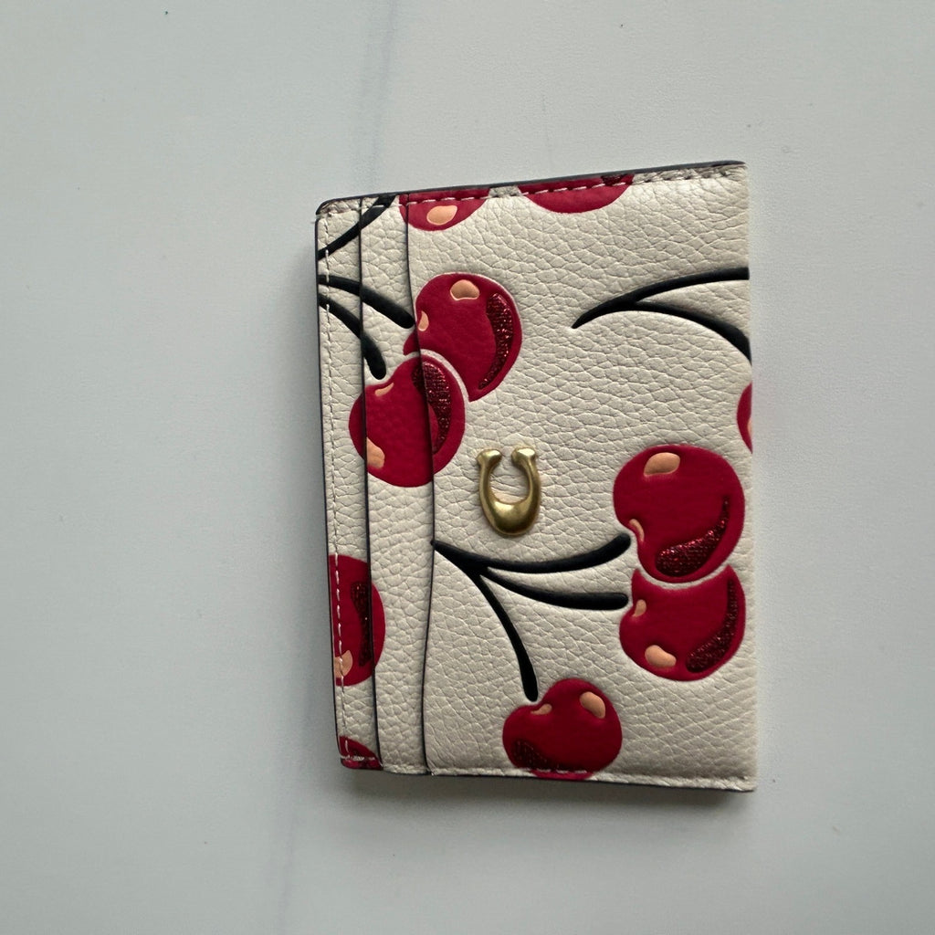 Coach Essential Cherry Print Chalk Multi Leather Card Case CZ116