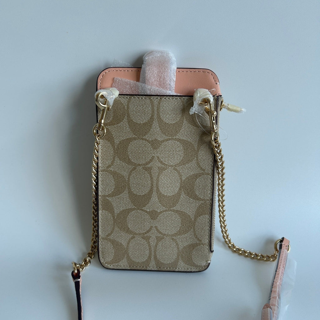 Coach Phone Crossbody Khaki Faded Blush Signature Canvas Bag C7397