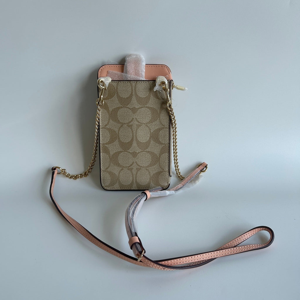 Coach Phone Crossbody Khaki Faded Blush Signature Canvas Bag C7397