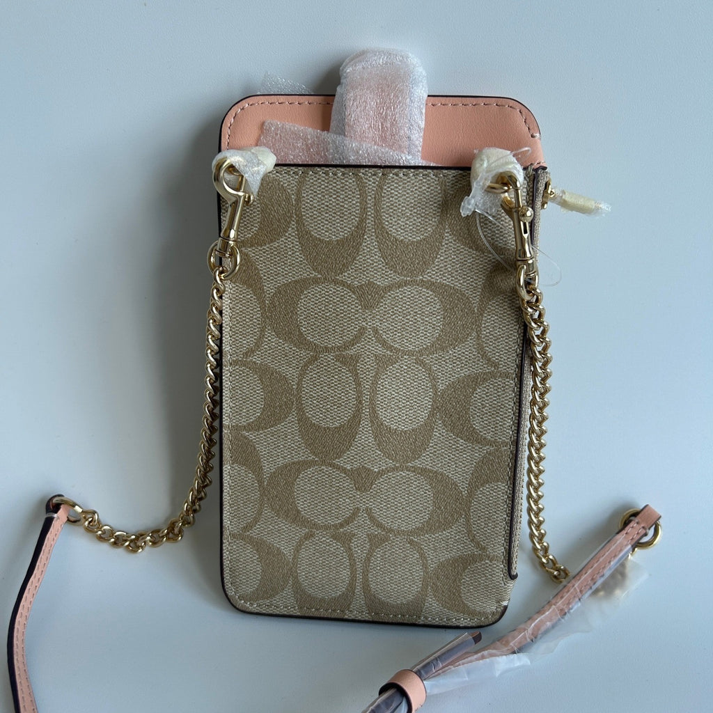 Coach Phone Crossbody Khaki Faded Blush Signature Canvas Bag C7397